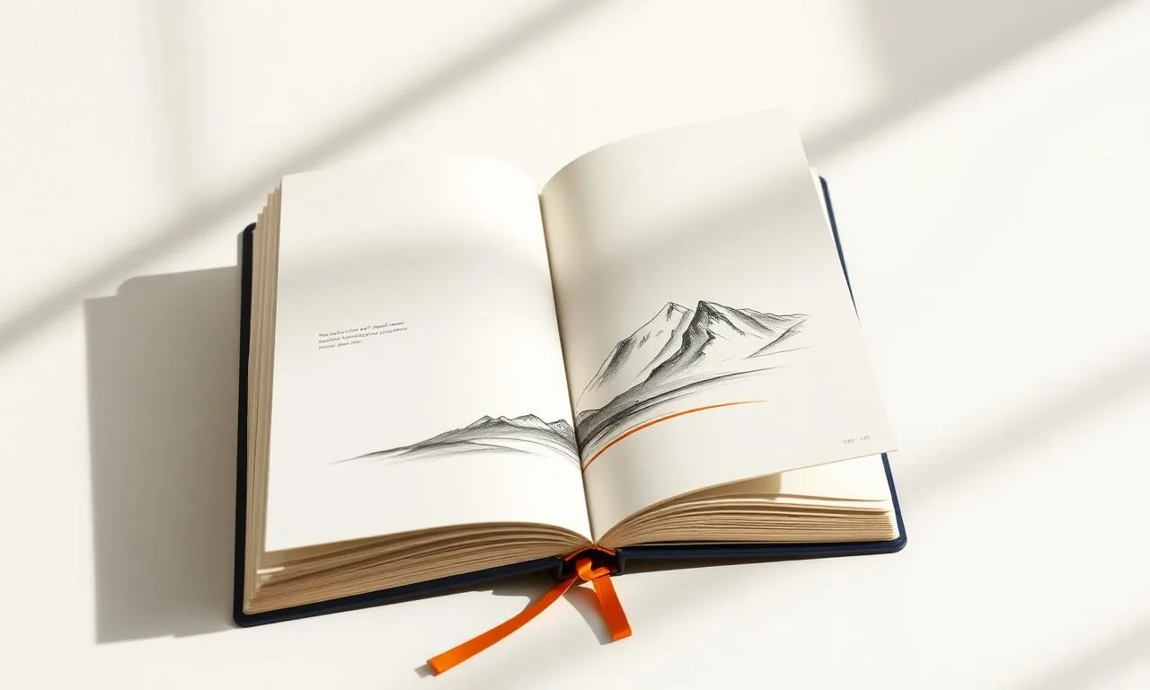 Aufgeschlagenes Notizbuch mit Schweizer Berglandschaft als Sinnbild für Klarheit und Antworten